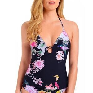 Rachel Rachel Roy Navy Floral Plunge Tankini Swim Top Women Sz XS